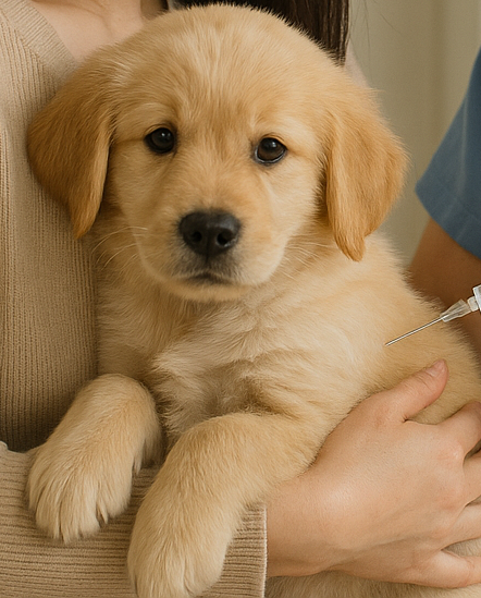 ワクチンを接種するかわいいラブラドールレトリバーの子犬