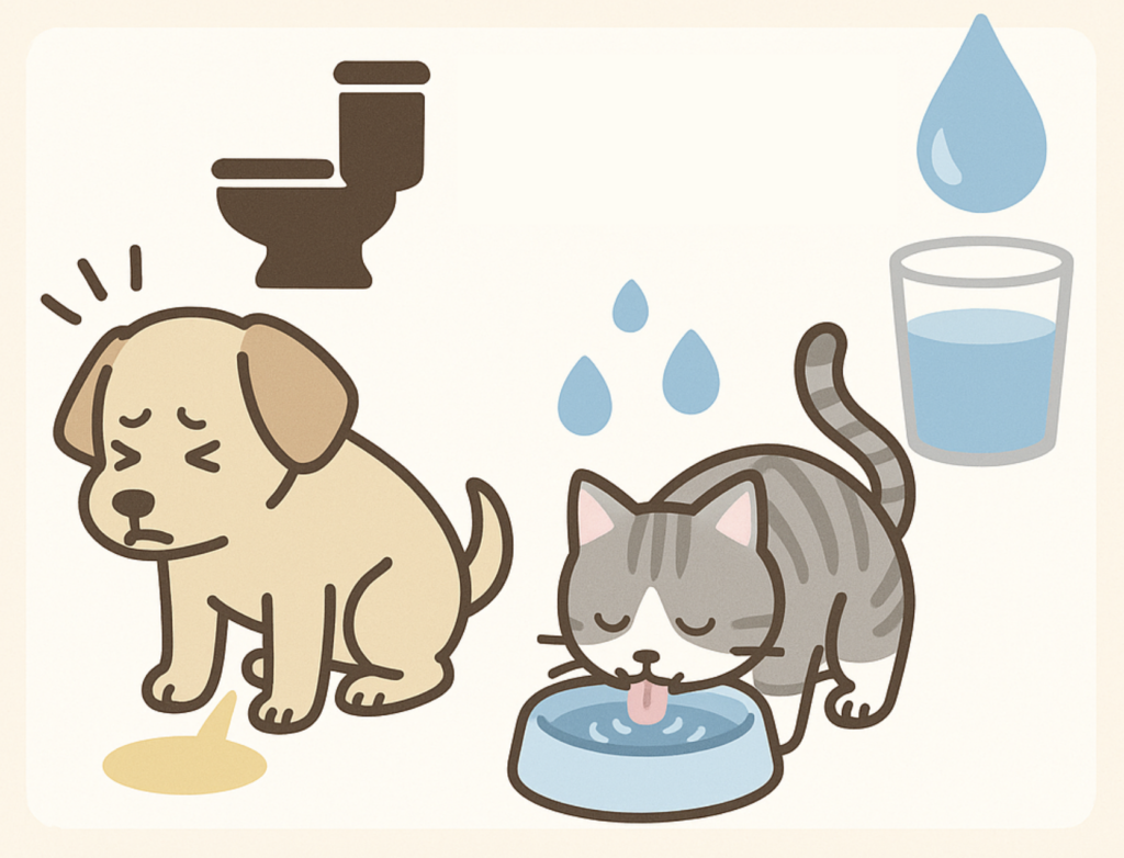 おしっこのトラブルがある犬、お水を飲むネコ