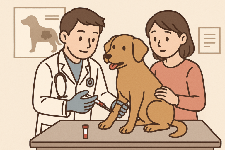 犬の健康診断、採血をしています